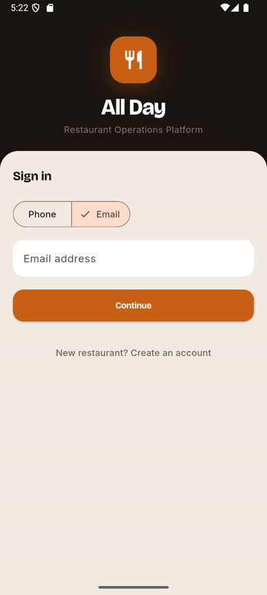 Sign-in screen with the Email tab selected