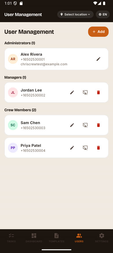 Users list after the user has been removed